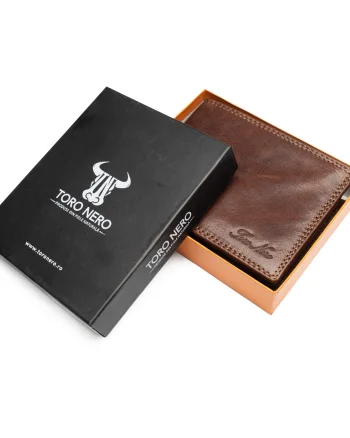 Portofel barbati din piele naturala maro Thread,protectie RFID
