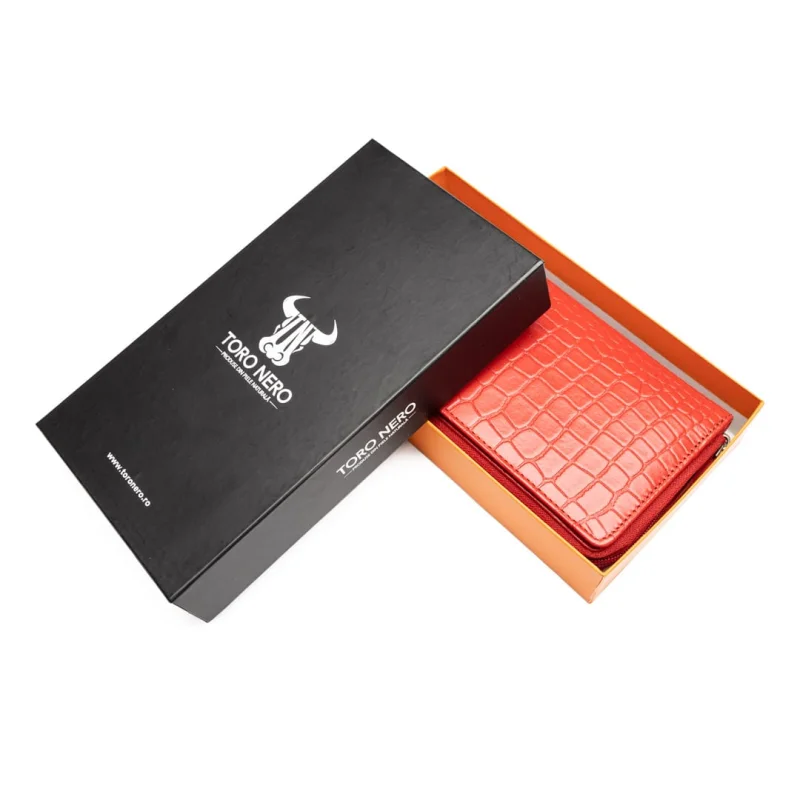 Portofel femei din piele naturala rosu Gia,protectie RFID