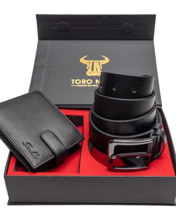 Set cadou portofel + curea din piele pentru barbati Vox-Night - 135 cm