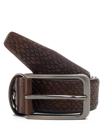 Curea barbati din piele naturala maro Snake - 110 cm