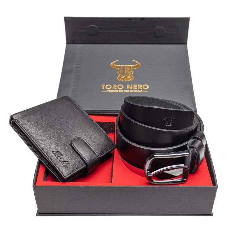 Set cadou portofel + curea din piele pentru barbati Vox-Smooth - 135 cm