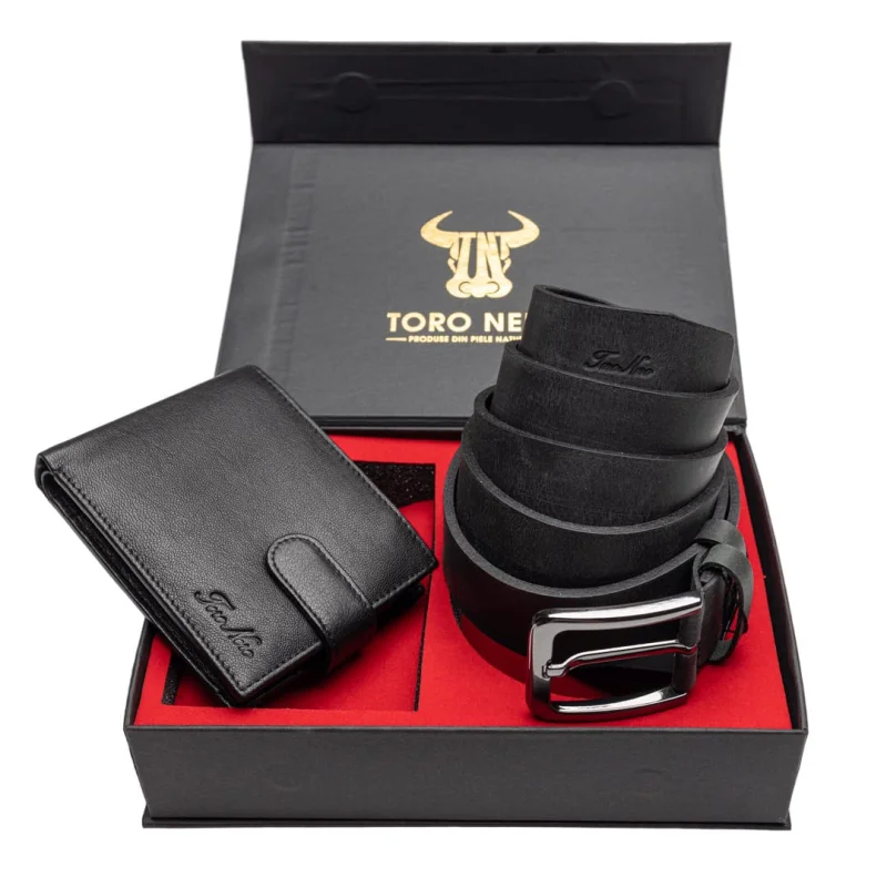 Set cadou portofel + curea din piele pentru barbati Vox-Rubber - 135 cm