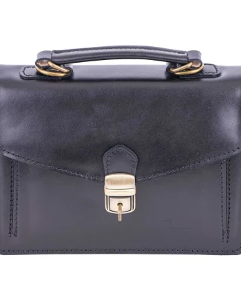 Geanta barbati din piele naturala neagra Key leather horizontal