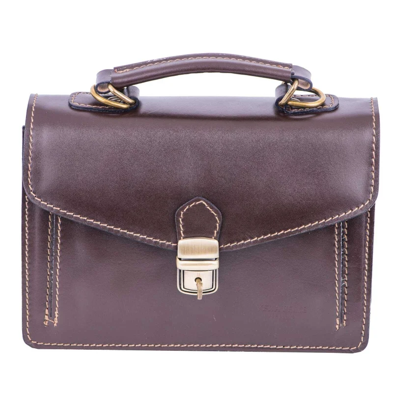 Geanta barbati din piele naturala maro Key leather horizontal