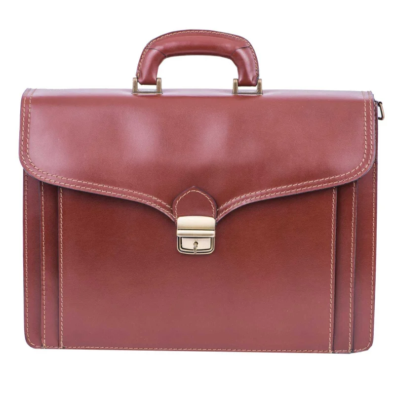 Servieta barbati din piele naturala coniac Executive Pro Carrier