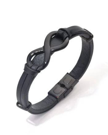 Bratara barbati din piele naturala negru Infinit mare