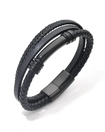 Bratara barbati din piele naturala negru Linders