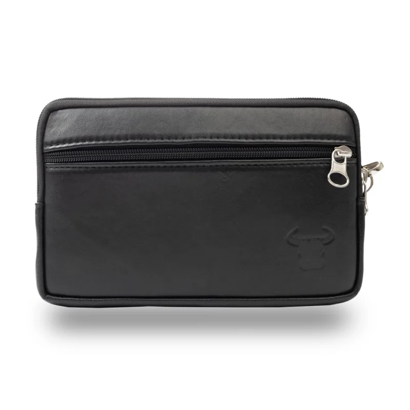 Borseta barbati din piele naturala neagra Hand and belt carrier