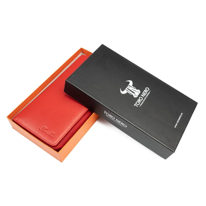 Portofel femei din piele naturala rosu Gina,protectie RFID