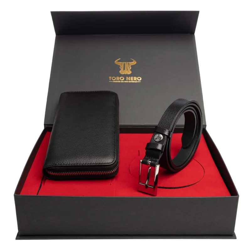 Set cadou portofel + curea din piele pentru femei negru Arya-Slim - 135 cm