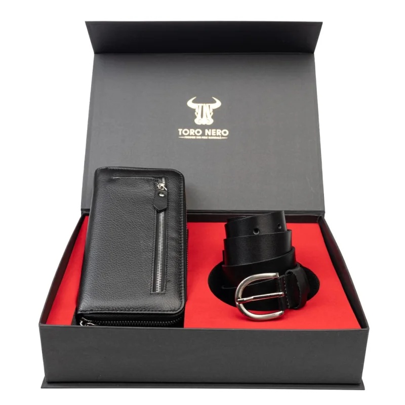 Set cadou portofel + curea din piele pentru femei negru Arya-Middle - 135 cm