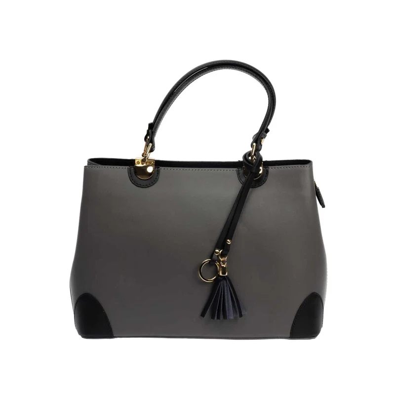 Geantă damă din piele naturala gri-negru Design Beauty