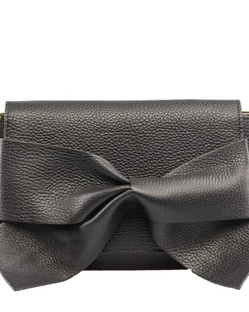 Geantă damă din piele naturala neagra Bow Flower