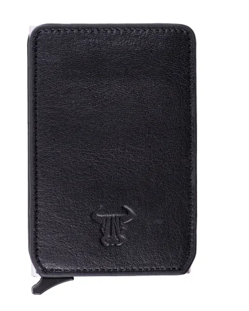 Port-card barbati din piele naturala negru Master Slide,protectie RFID