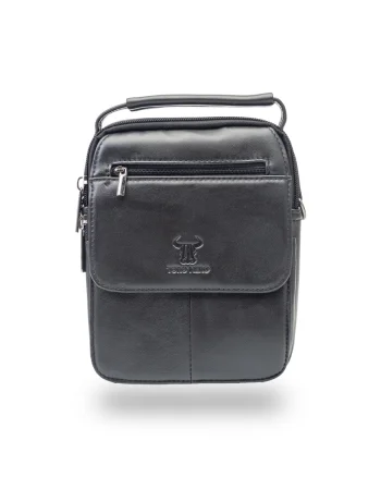Geanta barbati din piele naturala neagra Hand Carier