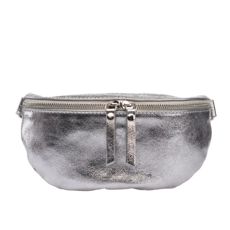 Borsetă damă din piele naturala argintiu Waist Glam