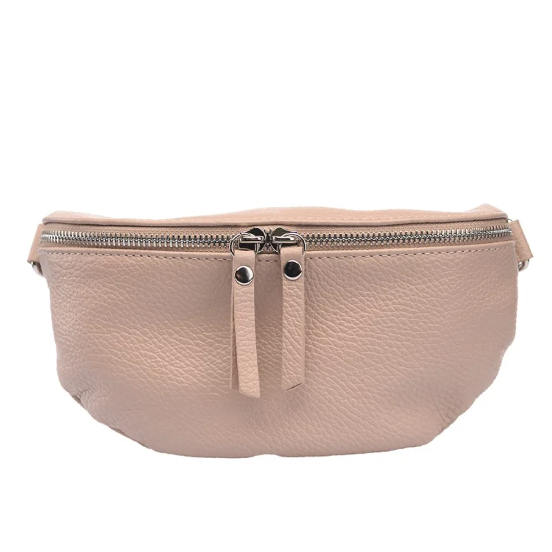 Borsetă damă din piele naturala roz pal Waist Glam