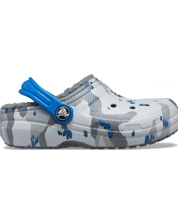 Saboti Crocs Classic Lined Camo Clog Kids Gri - Camo/Light Grey