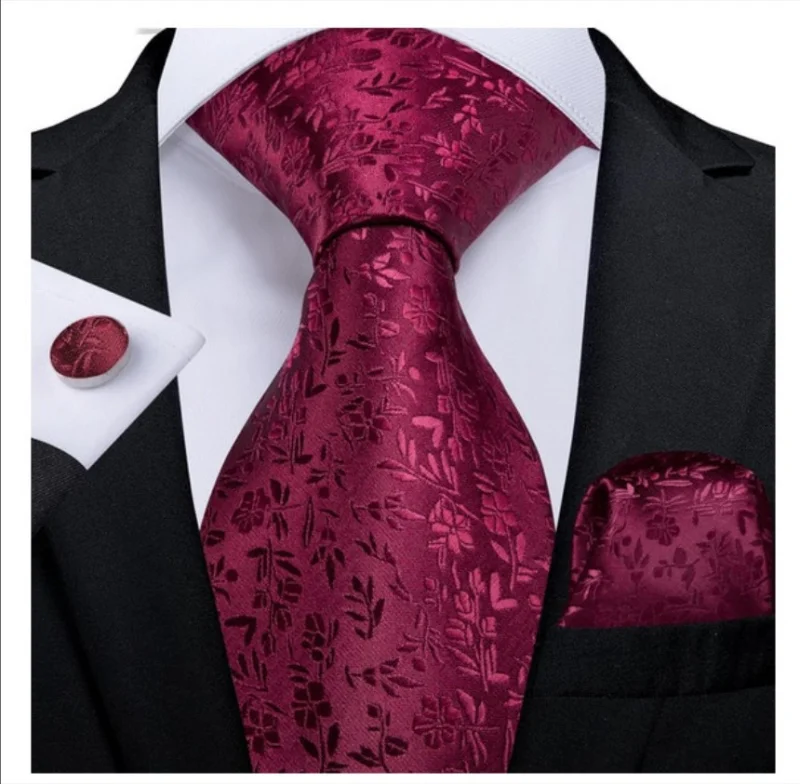 Set cravata bordo grena + batista + butoni - matase - model 121
