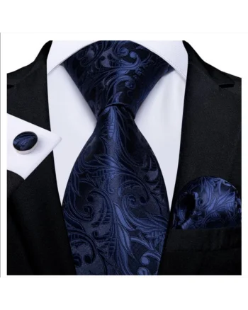 Set cravata bleumarin + batista + butoni - matase - model 132