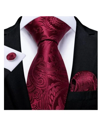 Set cravata bordo + batista + butoni - matase - model 115
