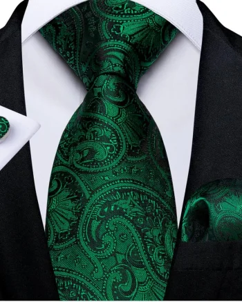 Set cravata verde + batista + butoni - matase - model 368