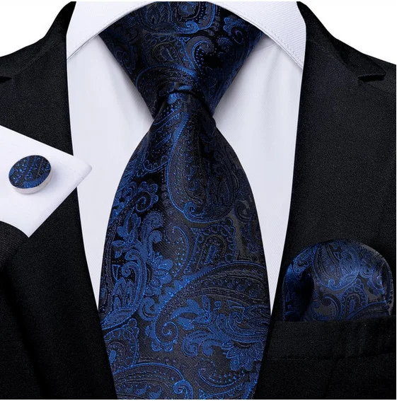 Set cravata bleumarin matase + batista + butoni - model 380