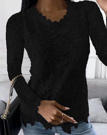 Bluza eleganta neagra de dama model cu dantela, marimea 3XL, model 2