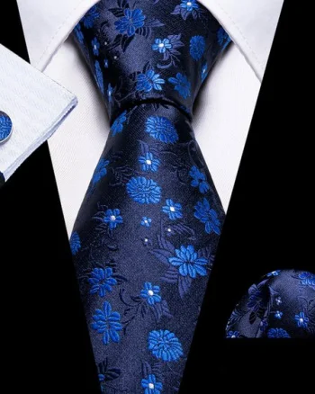 Set cravata bleumarin + batista + butoni - matase - model 689