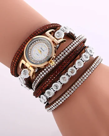 Ceas de dama elegant, cu cristale, maro