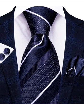 Set cravata bleumarin + batista + butoni - matase - model 240