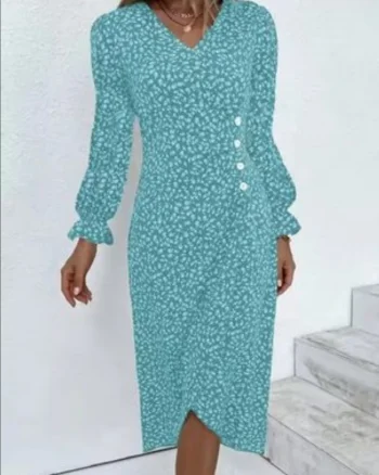 Rochie dama, model floral, bleu cu alb, Sorana