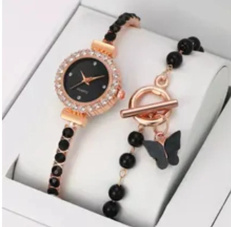 Ceas dama elegant, cu cristale si bratara, aurii - Serena
