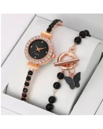 Ceas dama elegant, cu cristale si bratara, aurii - Serena