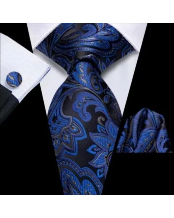 Set cravata bleumarin + batista + butoni - matase -- model 839