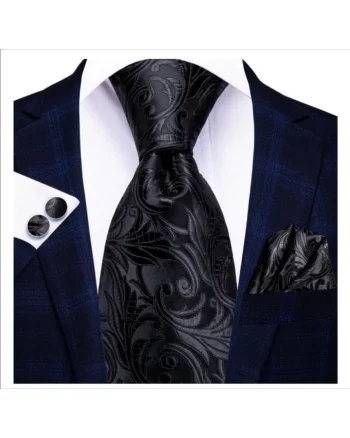 Set cravata neagra + batista + butoni - matase - model 39
