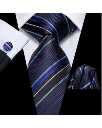 Set cravata bleumarin + batista + butoni - matase -- model 840