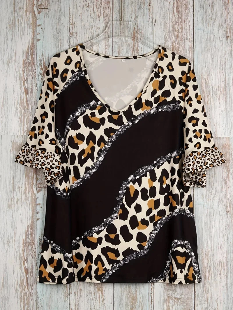 Bluza design animal print, maneca scurta, model 139, marime XXXL