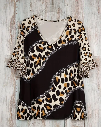 Bluza design animal print, maneca scurta, model 139, marime XXXL