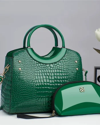 Geanta / poseta verde lacuita, de dama, Verona + portofel