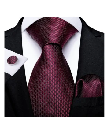Set cravata grena / bordo + batista + butoni - matase - model 235