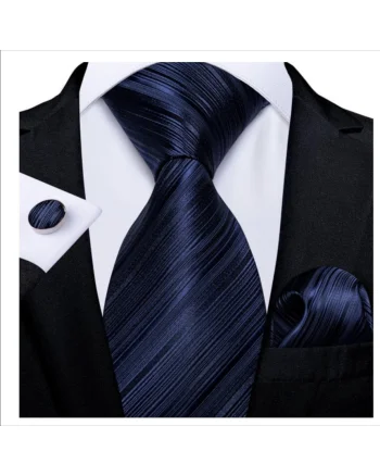 Set cravata bleumarin + batista + butoni - matase - model 134