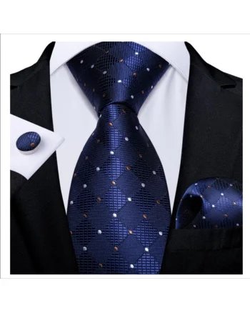 Set cravata bleumarin + batista + butoni - matase - model 231