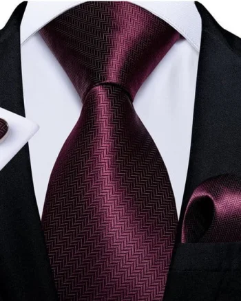 Cravata bordo + batista + butoni - matase - model 322