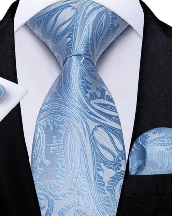 Set cravata bleu + batista + butoni - matase - model 643