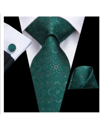 Set cravata verde + batista + butoni - matase - model 48