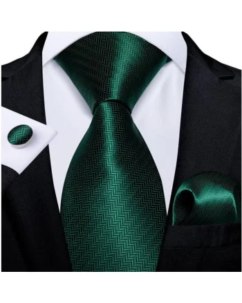 Set cravata verde + batista + butoni - matase - model 510