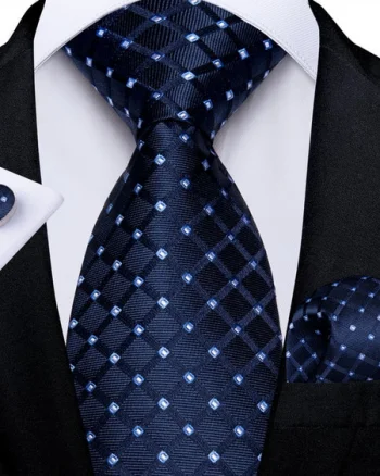 Set cravata bleumarin + batista + butoni - matase - model 527