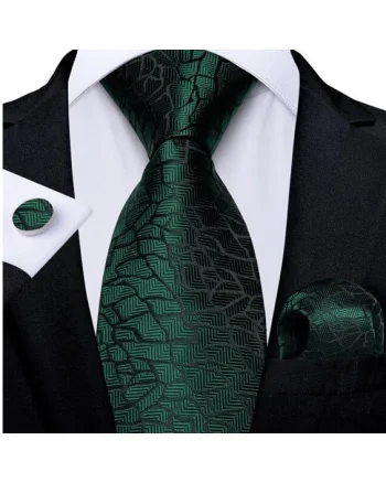Set cravata verde + batista + butoni - matase - model 355