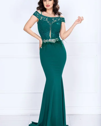 Rochie de nasa Renata verde tip sirena cu broderie si fulgi